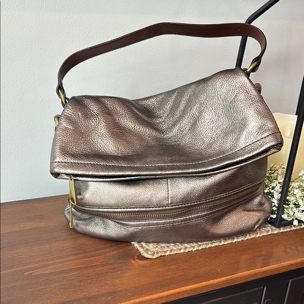 Fossil Brown Leather Shoulder Bag with Slouchy Design